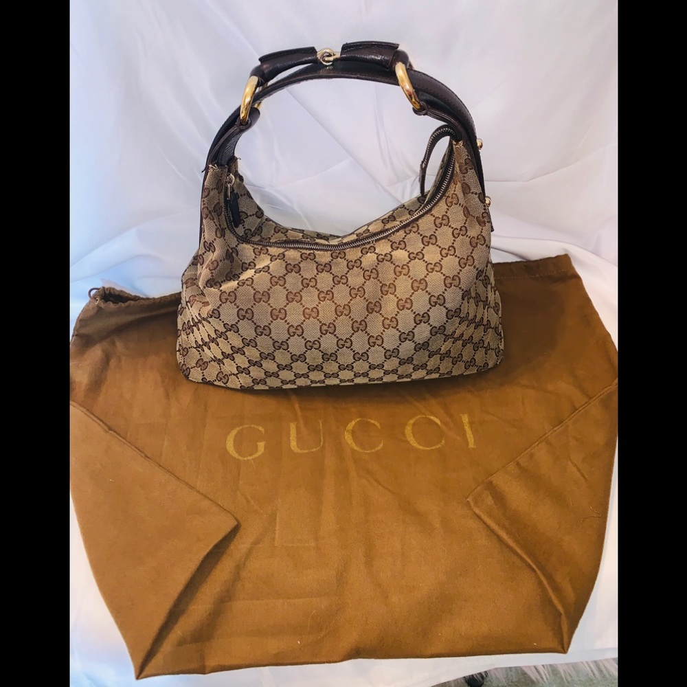 Gucci brown/beige GG logo canvas hobo/shoulder bag